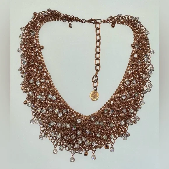 Outstanding Signed Graziano Gold Tone Cubic Zirconia Crystal Bib